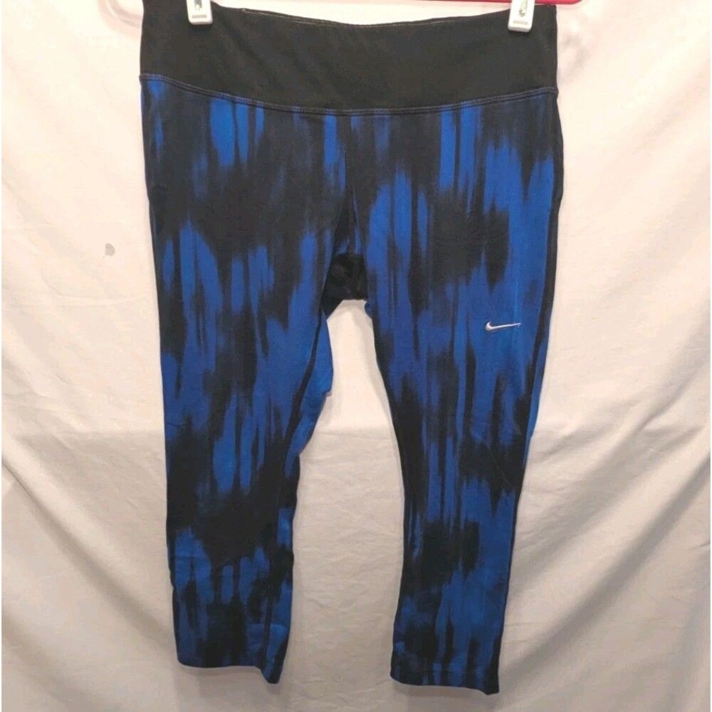 Nike Dri-FIT Sz M Womens Blue Black Space Dye Cropped Running Leggings
